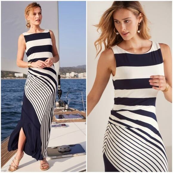 Soft Surroundings Vela Infinity Maxi Dress Navy/White Striped Size 2X Plus - Picture 1 of 10
